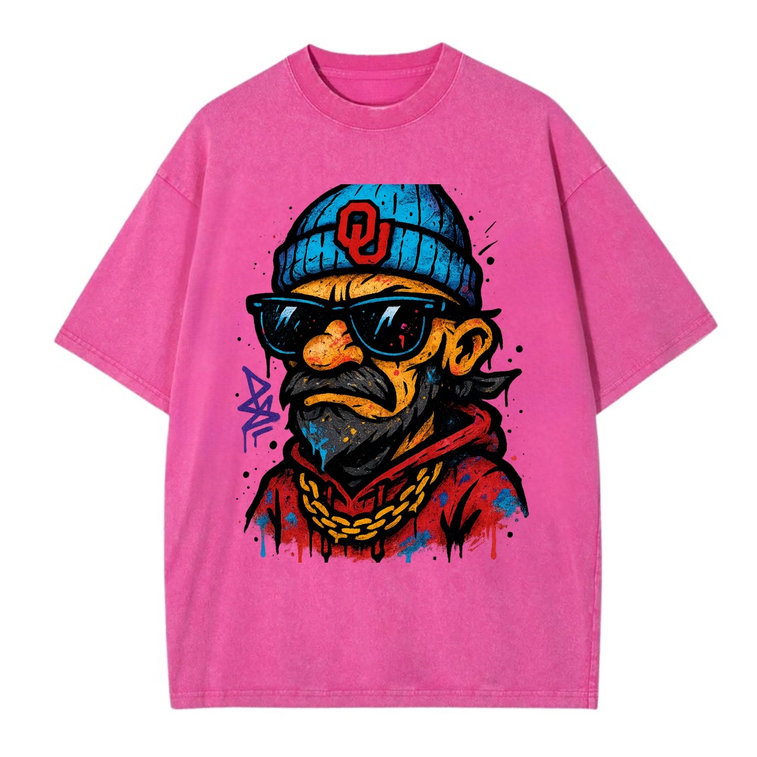 Norman Sooner wearing Oklahoma beanie with OU patch - Vintage T-shirt - Dusty Rose(Rose)