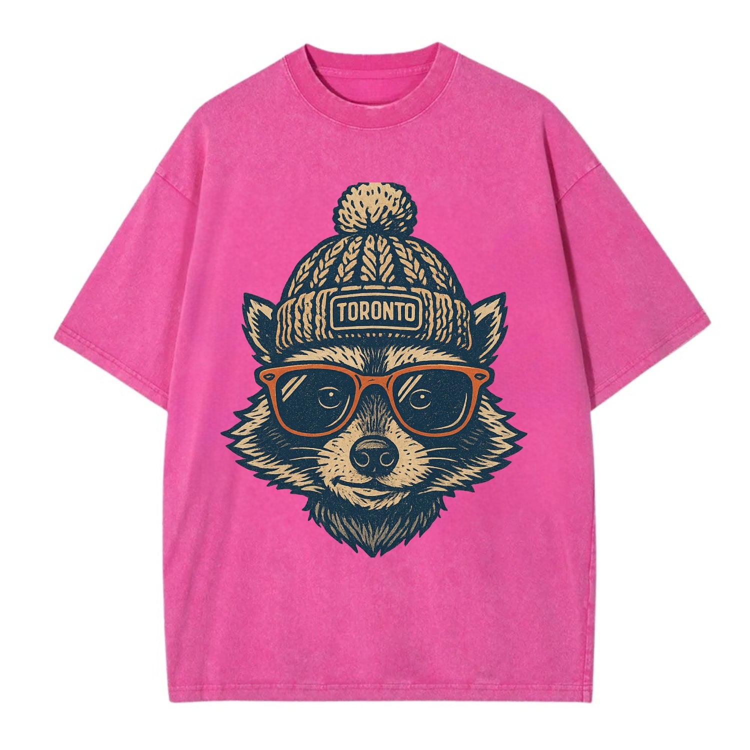 Toronto Raccoon wearing Toronto beanie w - Vintage T-shirt - Dusty Rose(Rose)