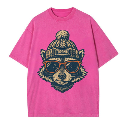 Toronto Raccoon wearing Toronto beanie w - Vintage T-shirt - Dusty Rose(Rose)