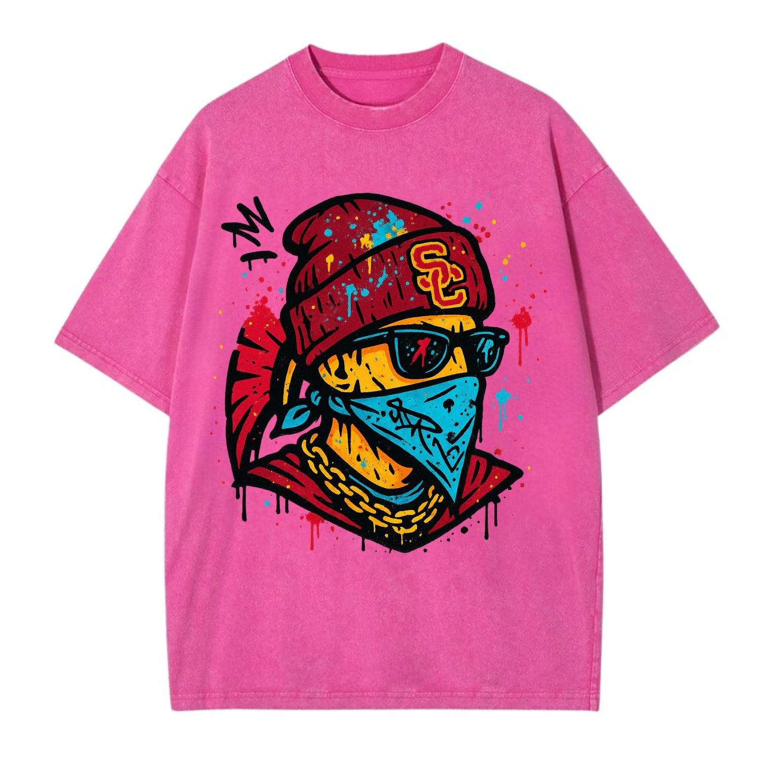 Los Angeles Trojan wearing USC beanie with SC patch - Vintage T-shirt - Dusty Rose(Rose)