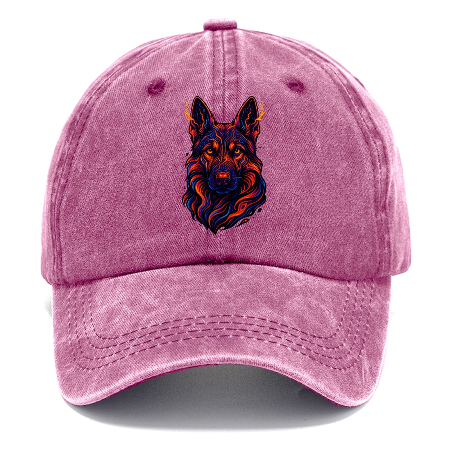 Alert German Shepherd with cyber circuit patterns in the fur, neon orange and black - Classic Cap - Dusty Rose(Rose)