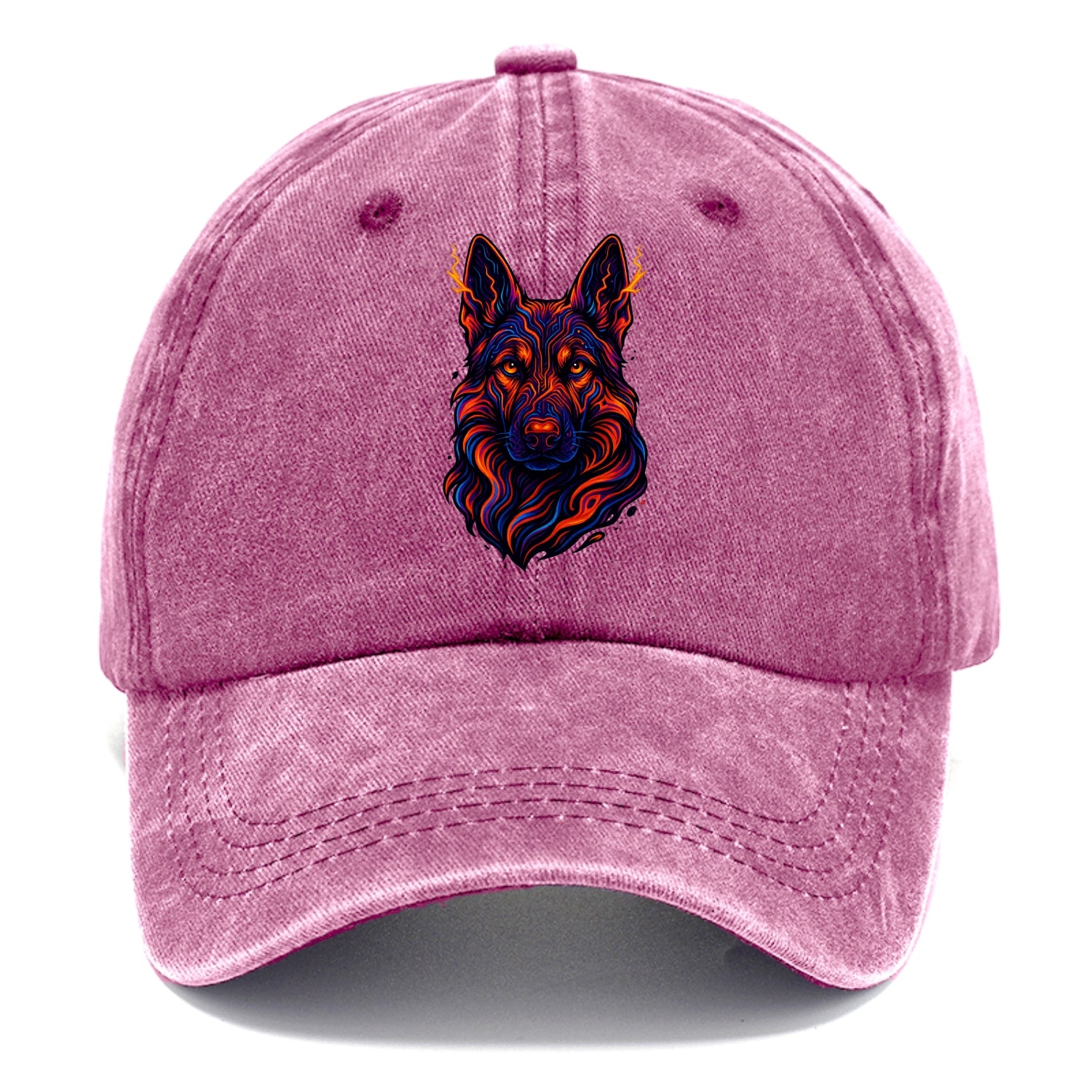 Alert German Shepherd with cyber circuit patterns in the fur, neon orange and black - Classic Cap - Dusty Rose(Rose)