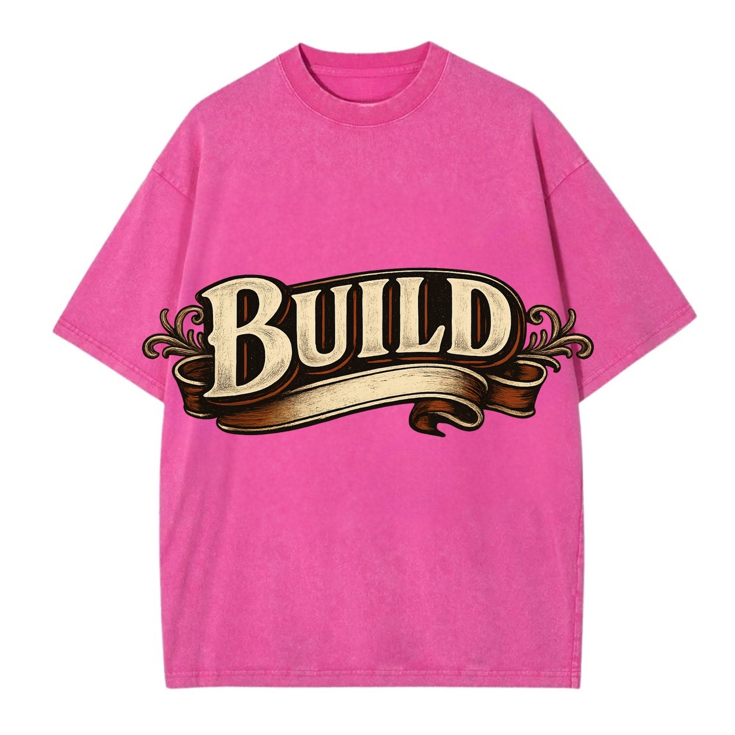 Bold typography design - "BUILD" - constructing, making real - Vintage T-shirt - Dusty Rose(Rose)