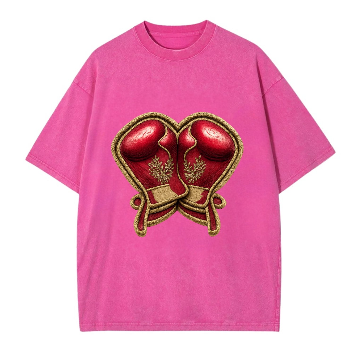 Embroidered patch design - BOXING GLOVES - red boxing gloves crossed in crimson - Vintage T-shirt - Dusty Rose(Rose)