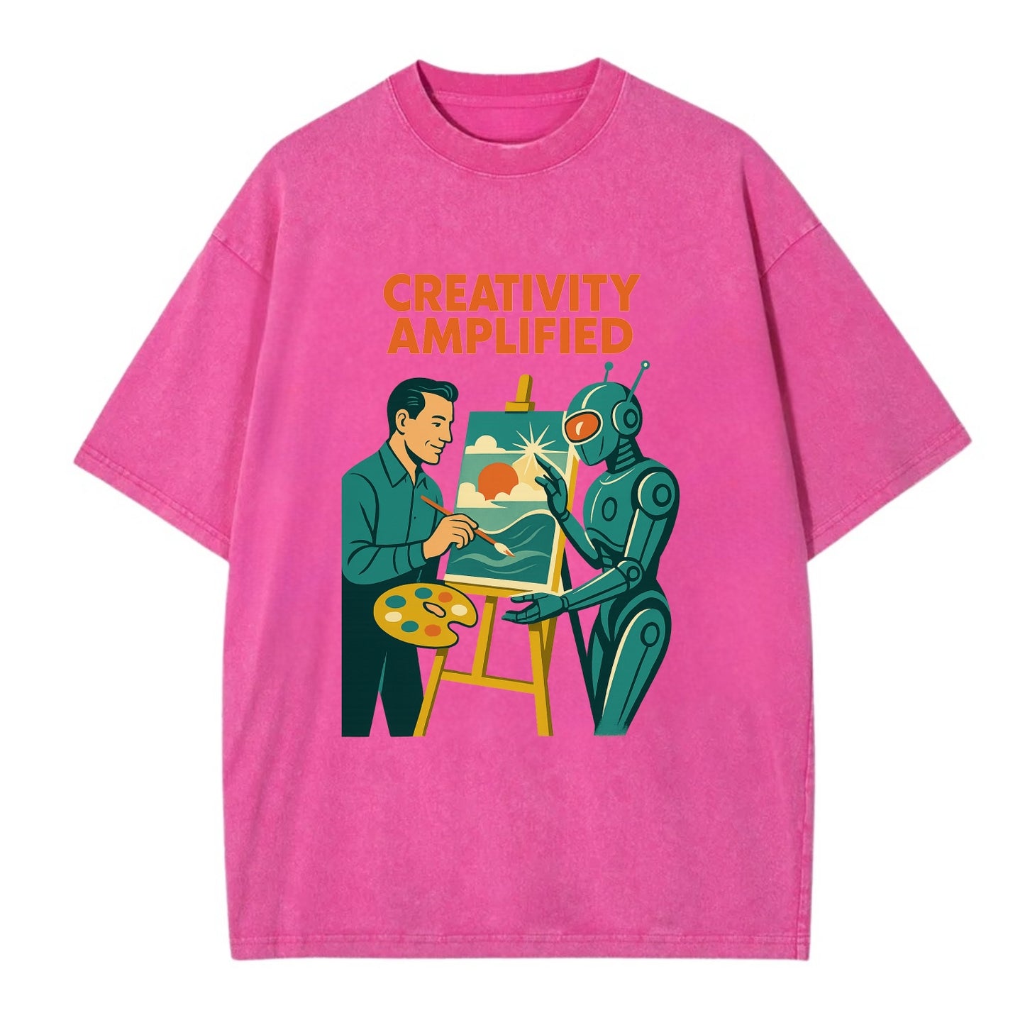 Artist and AI creating beautiful masterpiece together - "Creativity Amplified" - - Vintage T-shirt - Dusty Rose(Rose)