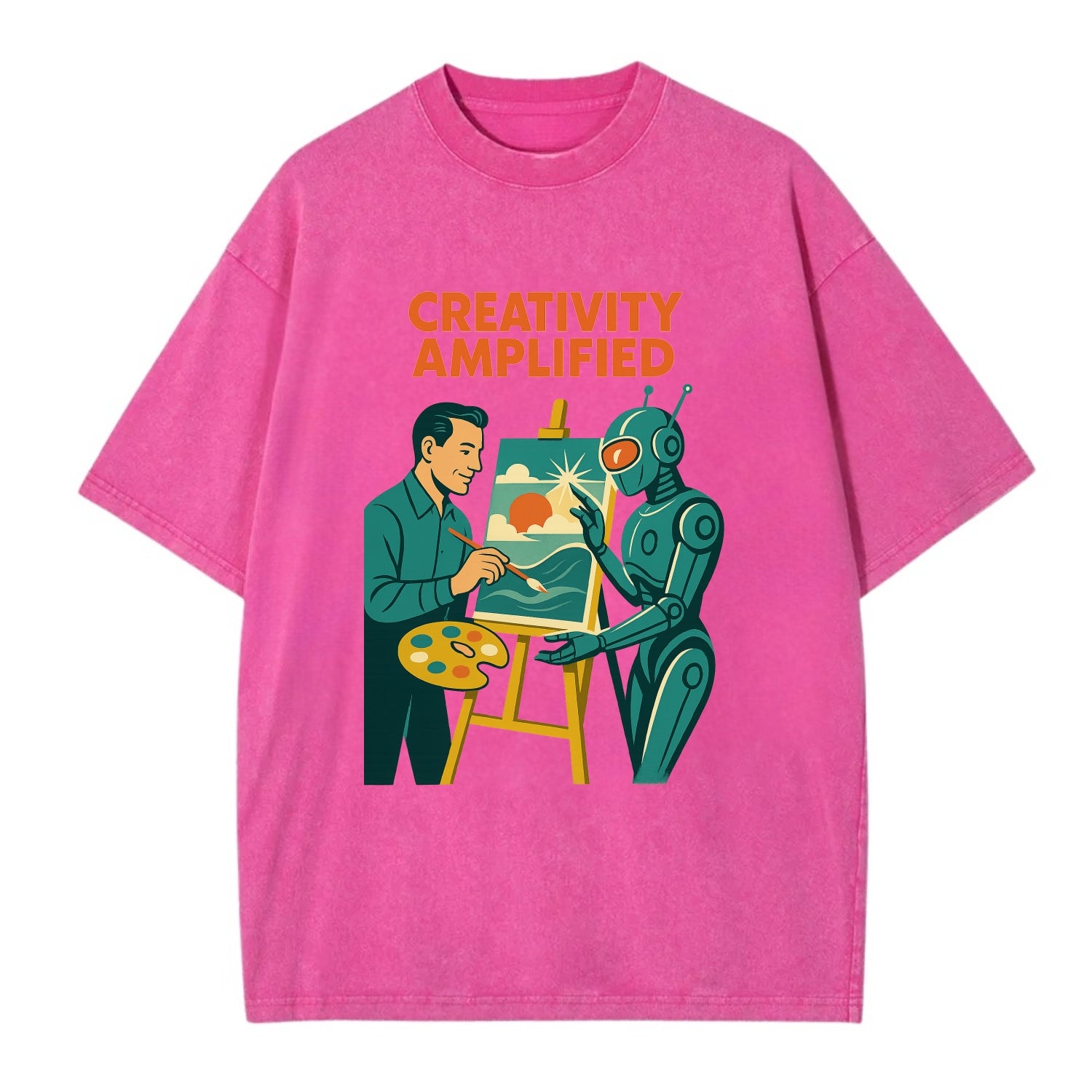 Artist and AI creating beautiful masterpiece together - "Creativity Amplified" - - Vintage T-shirt - Dusty Rose(Rose)