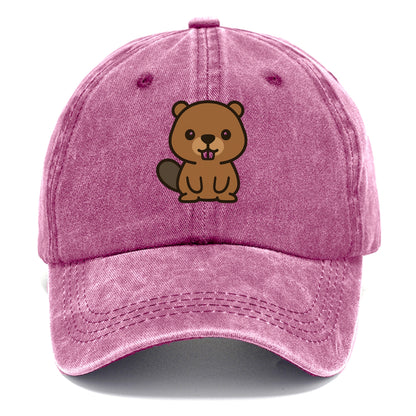 Baby Beaver - brown fur, paddle tail, buck teeth, friendly eyes, front-facing, - Classic Cap - Dusty Rose(Rose)