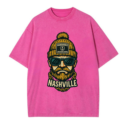 Nashville Commodore wearing Vanderbilt beanie with anchor patch - Vintage T-shirt - Dusty Rose(Rose)