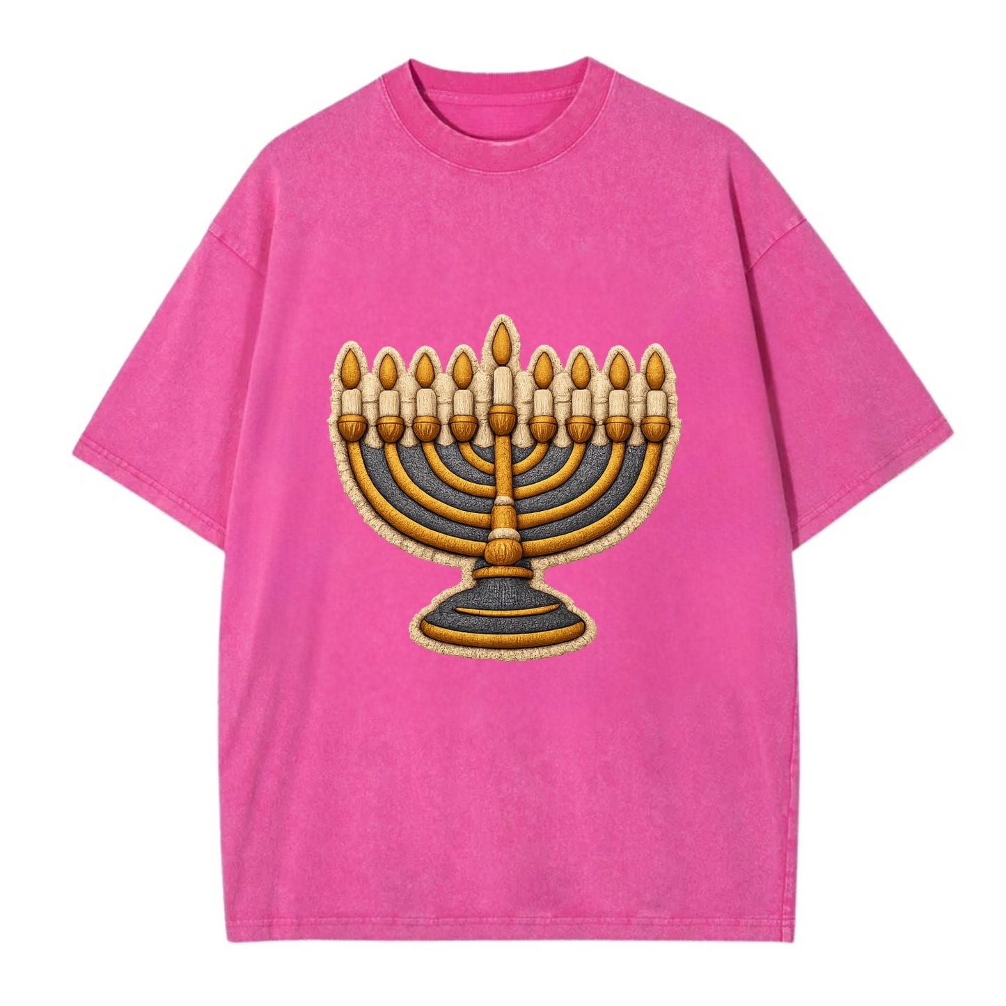 MENORAH LIGHTS - nine branch candelabra in gold and blue , Hanukkah - Vintage T-shirt - Dusty Rose(Rose)