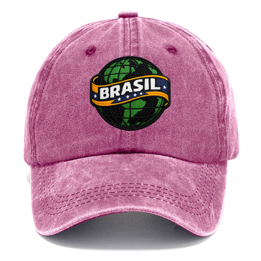 BRAZILIAN FLAG GLOBE - green globe with banner in green yellow blue , Brasil - Classic Cap - Dusty Rose(Rose)