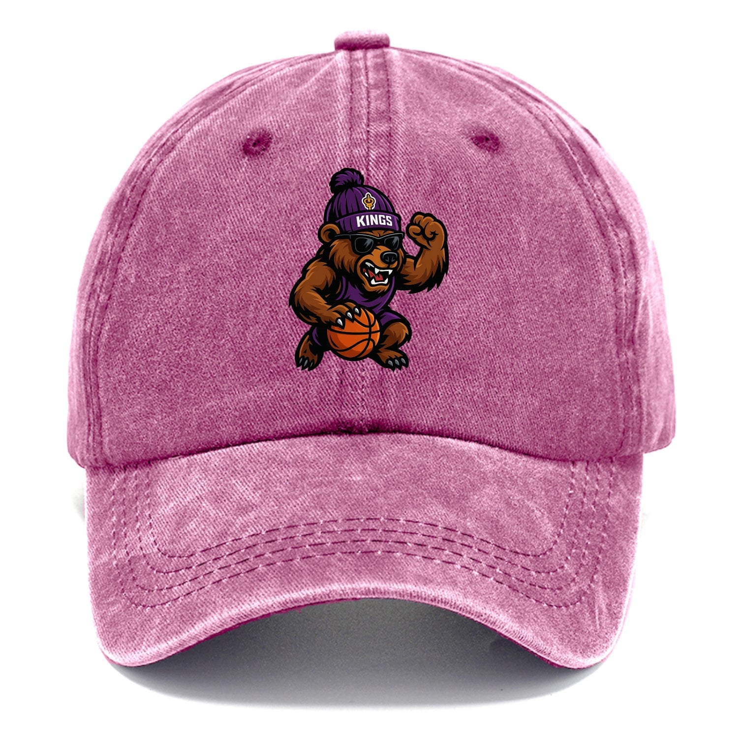 California Grizzly wearing Kings beanie with royal scepter patch and wayfarer - Classic Cap - Dusty Rose(Rose)