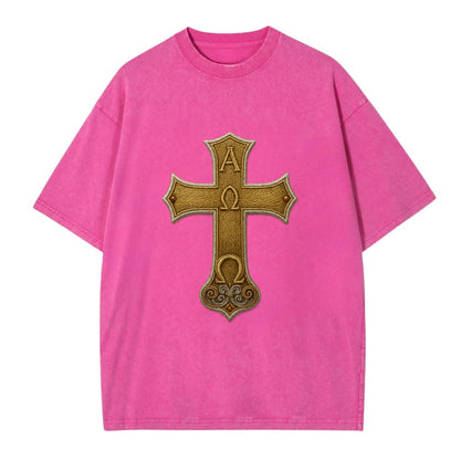 Alpha Omega Cross  - Vintage T-shirt - Dusty Rose(Rose)