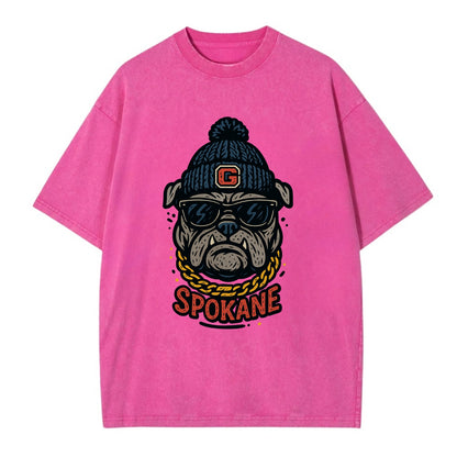 Spokane Bulldog wearing Gonzaga beanie with G patch - Vintage T-shirt - Dusty Rose(Rose)
