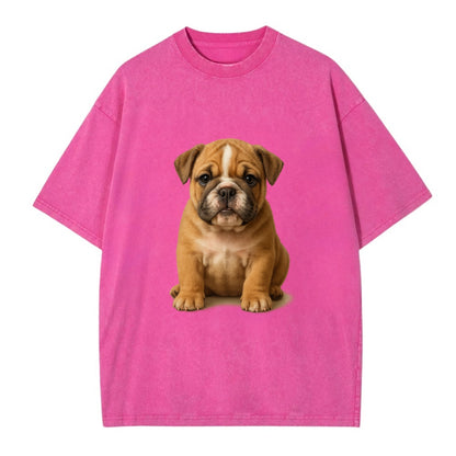 Baby Bulldog Puppy - wrinkly face, underbite, stocky body, gentle eyes, - Vintage T-shirt - Dusty Rose(Rose)