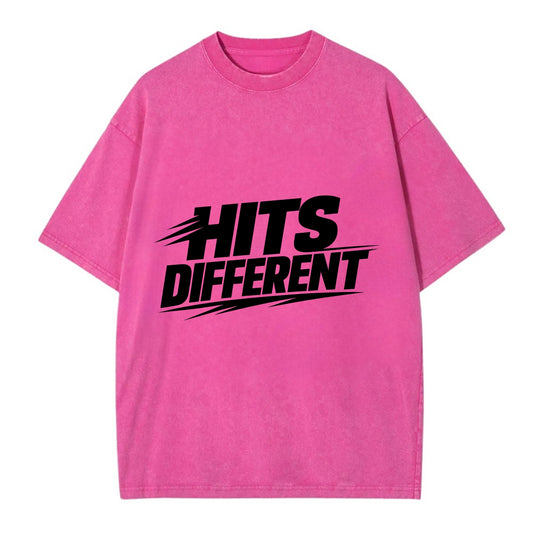 Bold typography design - "HITS DIFFERENT" - uniquely special, stands out - Vintage T-shirt - Dusty Rose(Rose)