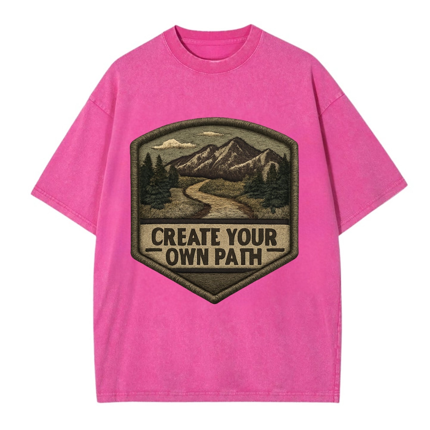 CREATE YOUR OWN PATH - trail with text in brown , independence - Vintage T-shirt - Dusty Rose(Rose)