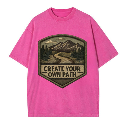 CREATE YOUR OWN PATH - trail with text in brown , independence - Vintage T-shirt - Dusty Rose(Rose)