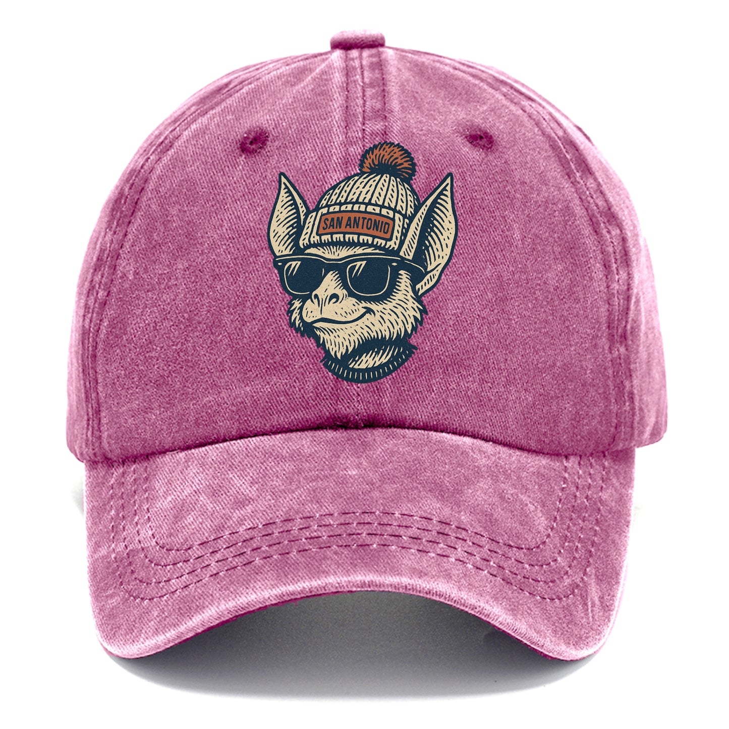 San Antonio Bat wearing San Antonio beanie with pom pom and wayfarer sunglasses - Classic Cap - Dusty Rose(Rose)