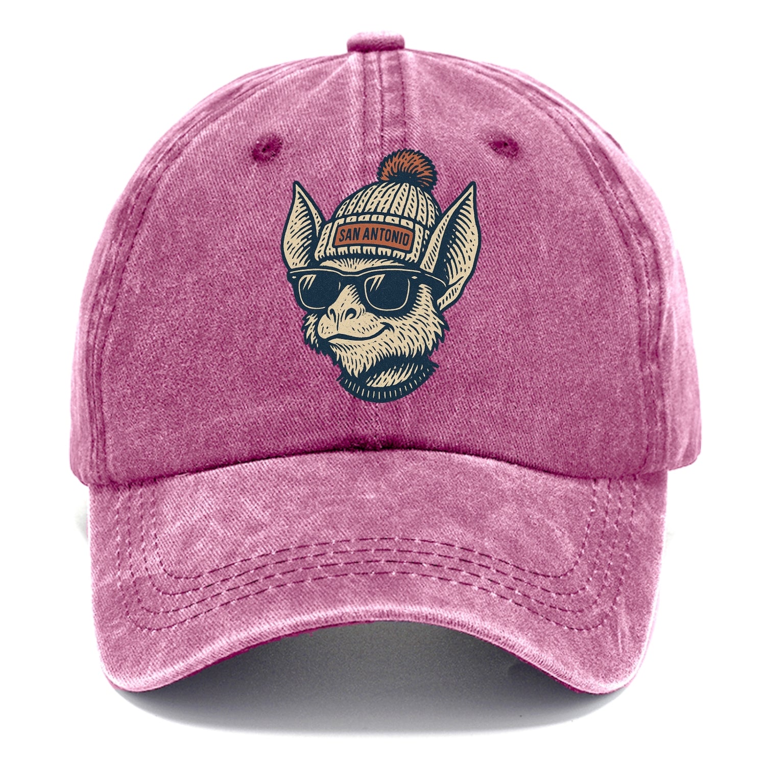 San Antonio Bat wearing San Antonio beanie with pom pom and wayfarer sunglasses - Classic Cap - Dusty Rose(Rose)