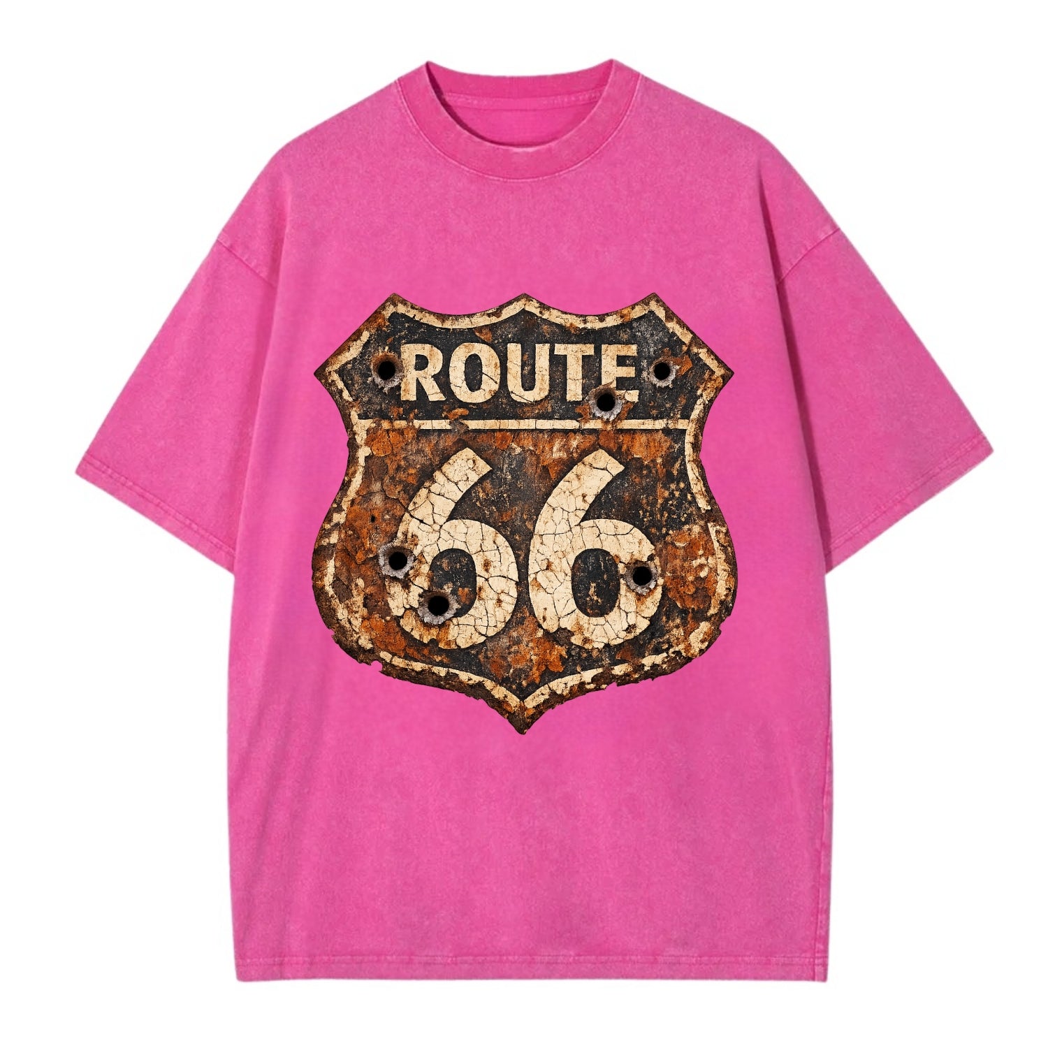 WEATHERED MARKER | Rust-aged Route 66 sign | Desert sun-bleached | Bullet holes - Vintage T-shirt - Dusty Rose(Rose)