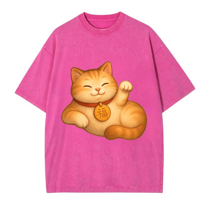 Maneki Neko Pose - Vintage T-shirt - Dusty Rose(Rose)