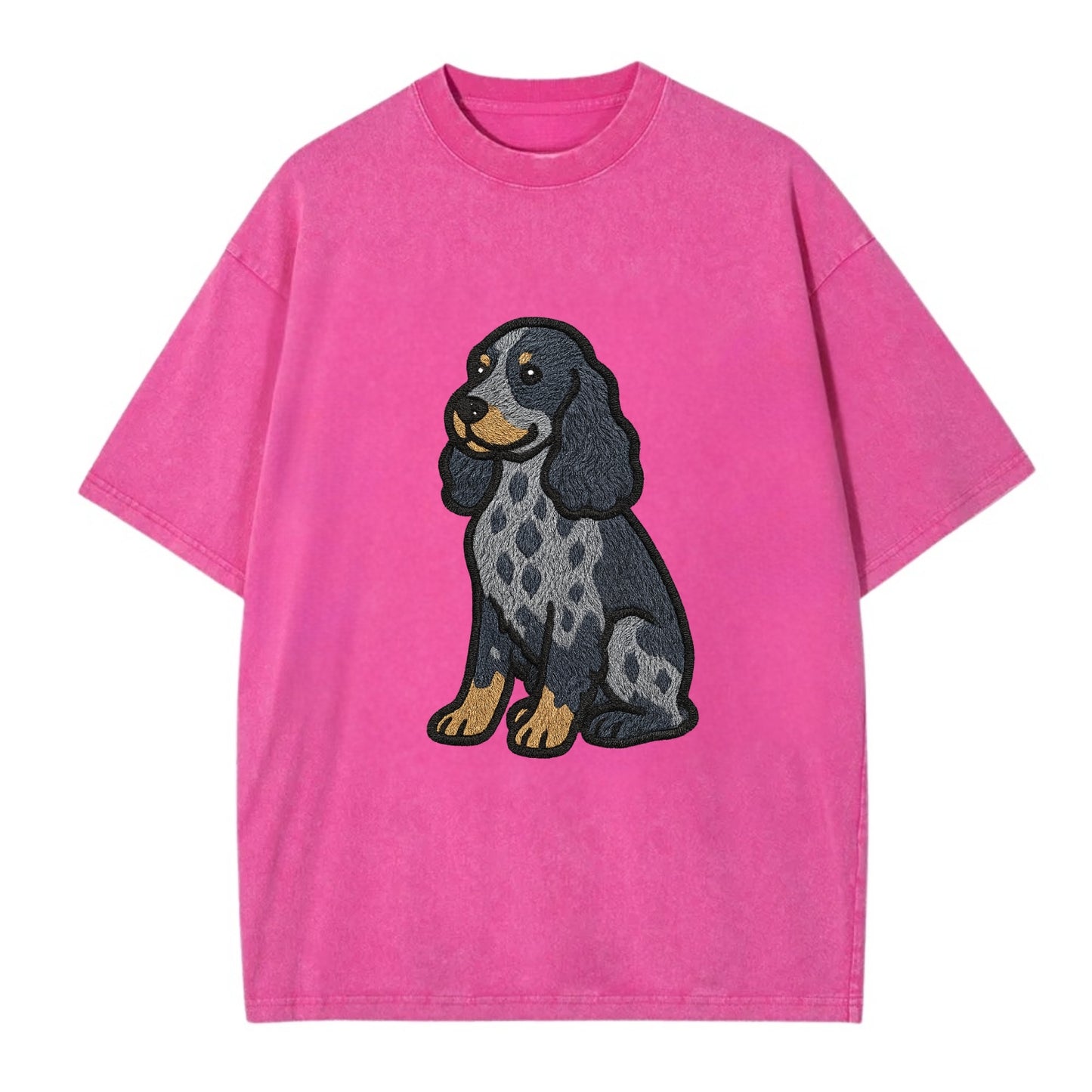 English Cocker Spaniel - Blue roan embroidered sitting pose - Vintage T-shirt - Dusty Rose(Rose)