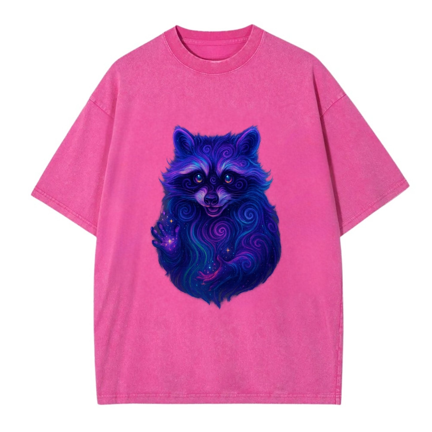 Playful raccoon with mask swirling in hypnotic patterns, neon purple and green - Vintage T-shirt - Dusty Rose(Rose)