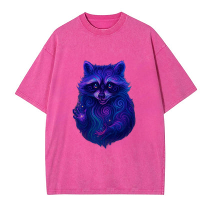 Playful raccoon with mask swirling in hypnotic patterns, neon purple and green - Vintage T-shirt - Dusty Rose(Rose)