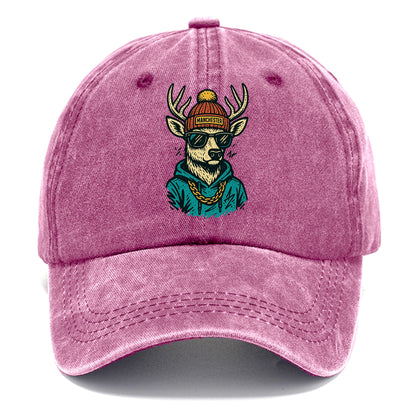 New Hampshire White-tailed Deer wearing Manchester beanie with pom pom and wayfarer - Classic Cap - Dusty Rose(Rose)