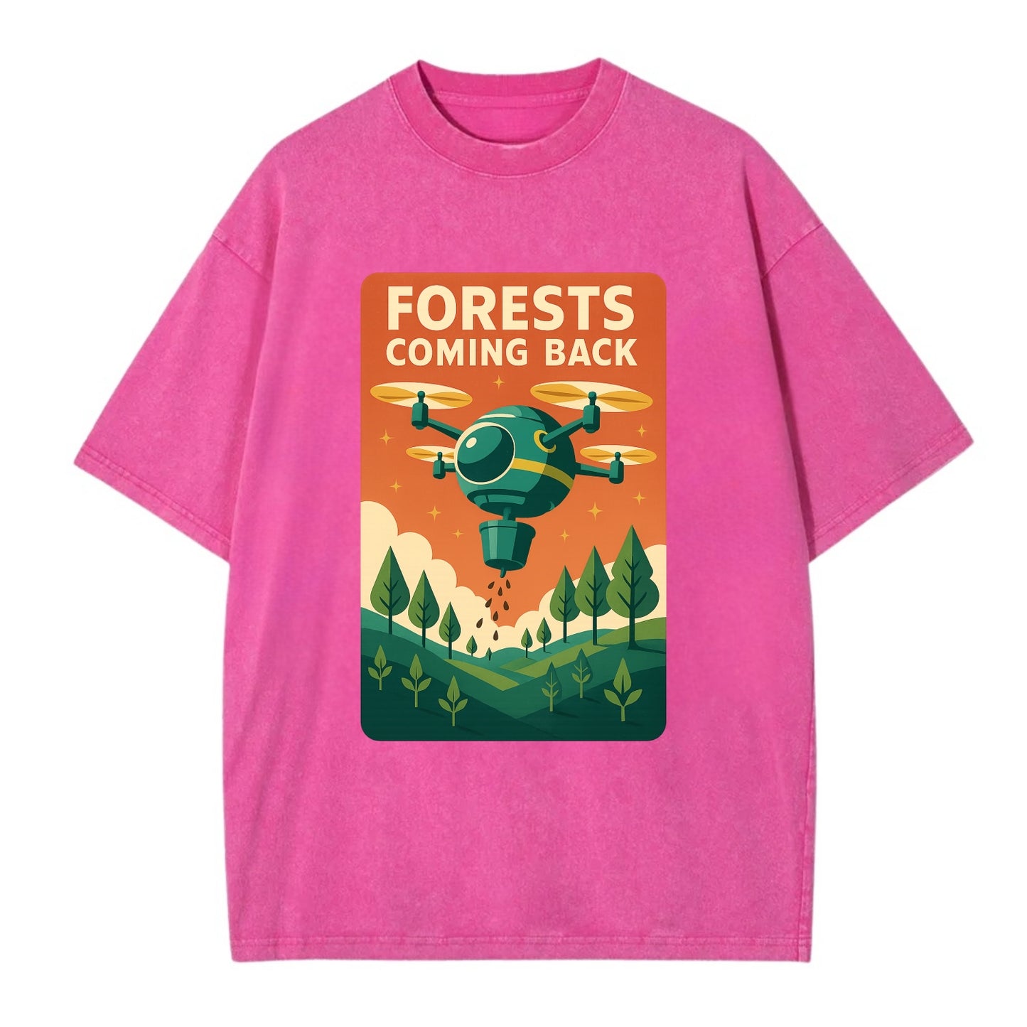 Reforestation drone planting millions of trees - "Forests Coming Back" - nature - Vintage T-shirt - Dusty Rose(Rose)