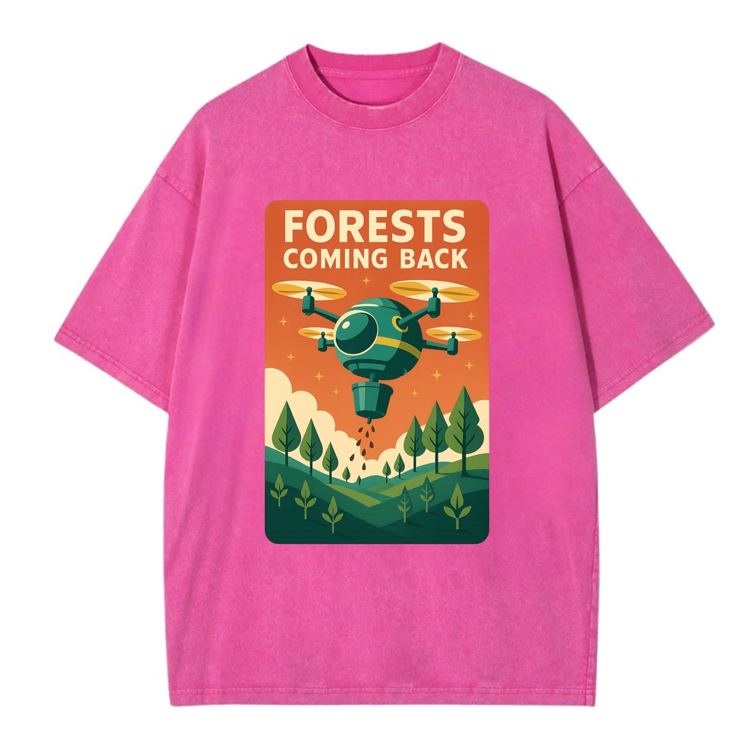 Reforestation drone planting millions of trees - "Forests Coming Back" - nature - Vintage T-shirt - Dusty Rose(Rose)