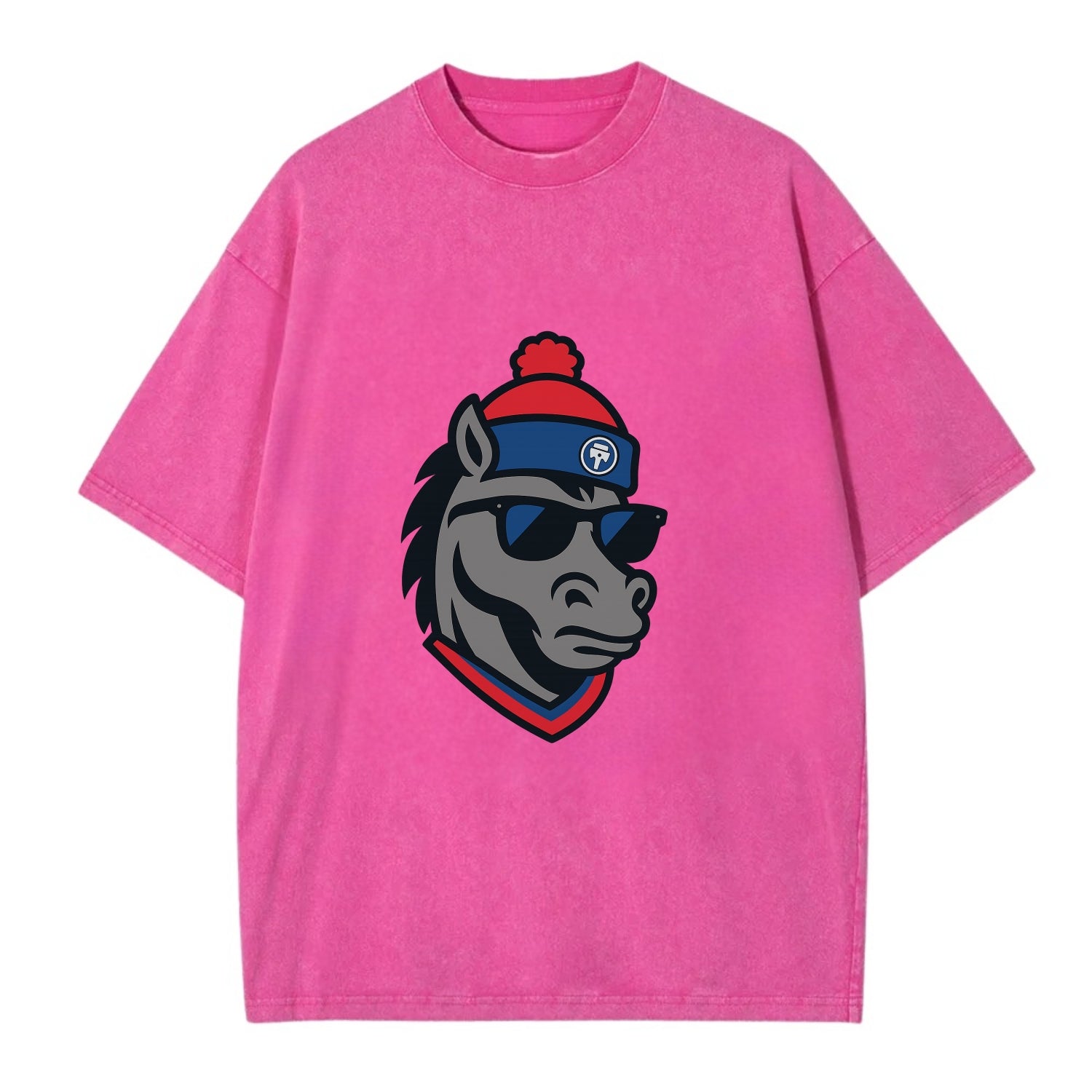 Detroit Stallion wearing Pistons red and blue beanie with piston patch and - Vintage T-shirt - Dusty Rose(Rose)