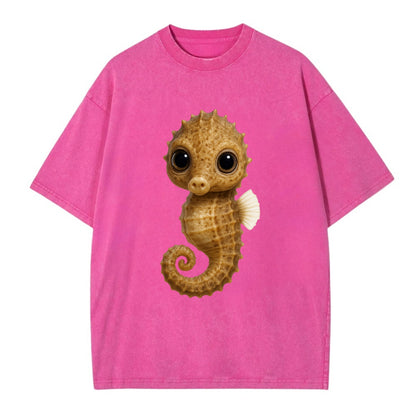 Baby Seahorse - curled tail, snout, large eyes, front-facing, delicate and cute - Vintage T-shirt - Dusty Rose(Rose)