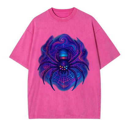 Tech spider with legs showing circuit board patterns, web glowing in neon grid - Vintage T-shirt - Dusty Rose(Rose)
