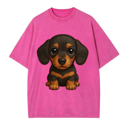 Baby Dachshund Puppy - long body, short legs, floppy ears, curious eyes, - Vintage T-shirt - Dusty Rose(Rose)
