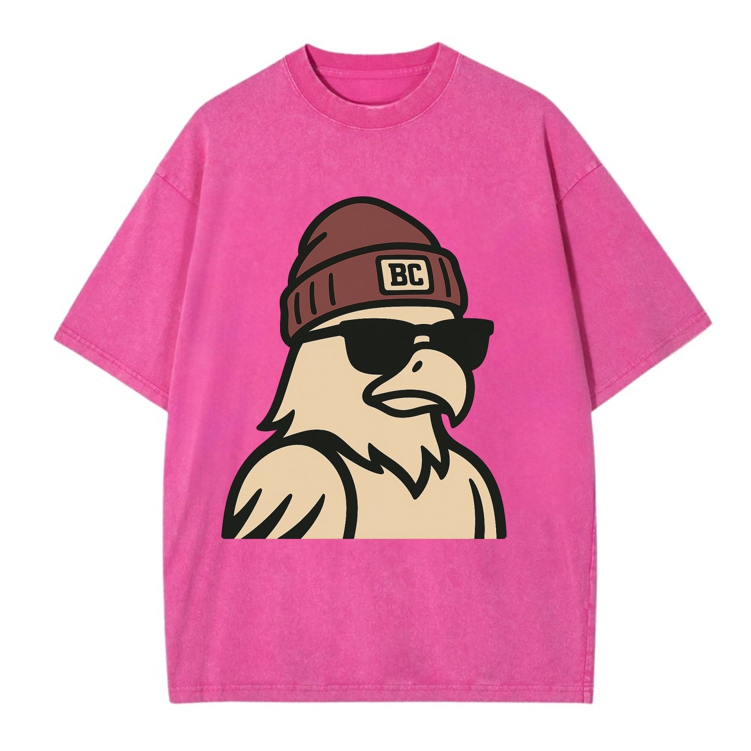 Chestnut Hill Eagle wearing Boston College beanie with BC patch - Vintage T-shirt - Dusty Rose(Rose)