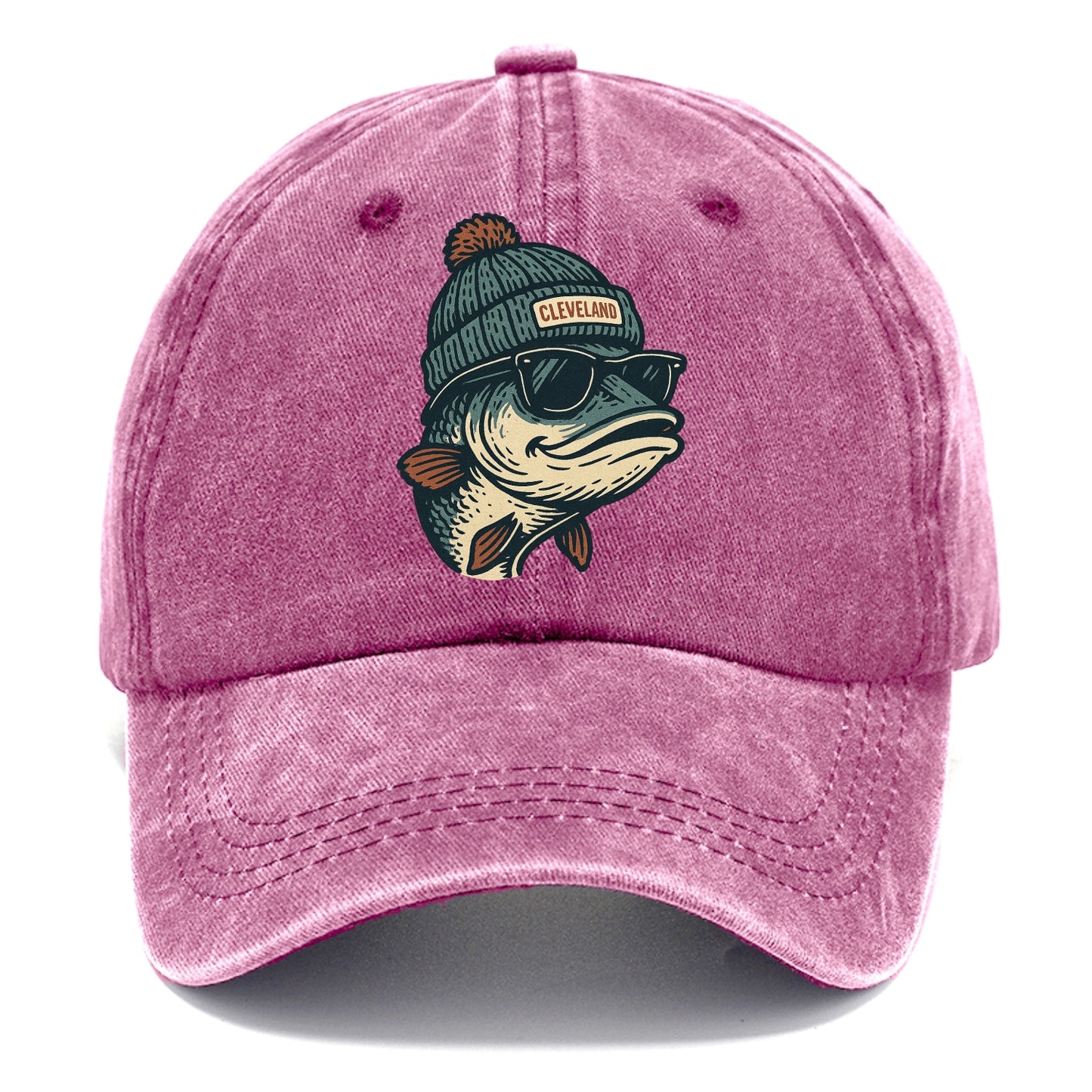 Cleveland Lake Erie Walleye wearing Cleveland beanie with pom pom and wayfarer - Classic Cap - Dusty Rose(Rose)