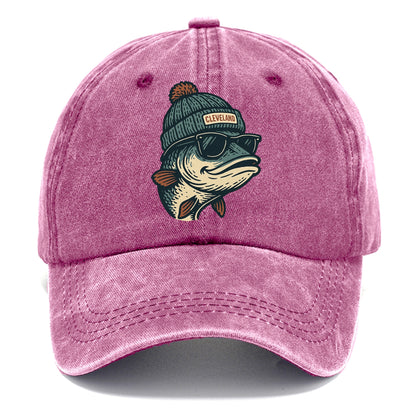 Cleveland Lake Erie Walleye wearing Cleveland beanie with pom pom and wayfarer - Classic Cap - Dusty Rose(Rose)