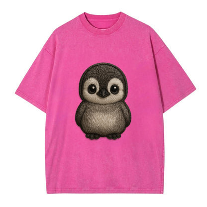 Baby Penguin Chick - gray fluffy, white face, round body, front-facing, tuxedo - Vintage T-shirt - Dusty Rose(Rose)