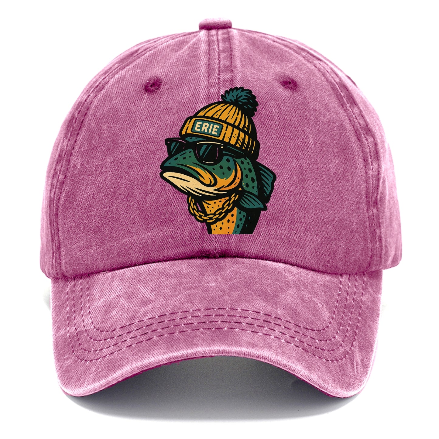 Erie Lake Trout wearing Erie beanie with pom pom and wayfarer sunglasses - Classic Cap - Dusty Rose(Rose)