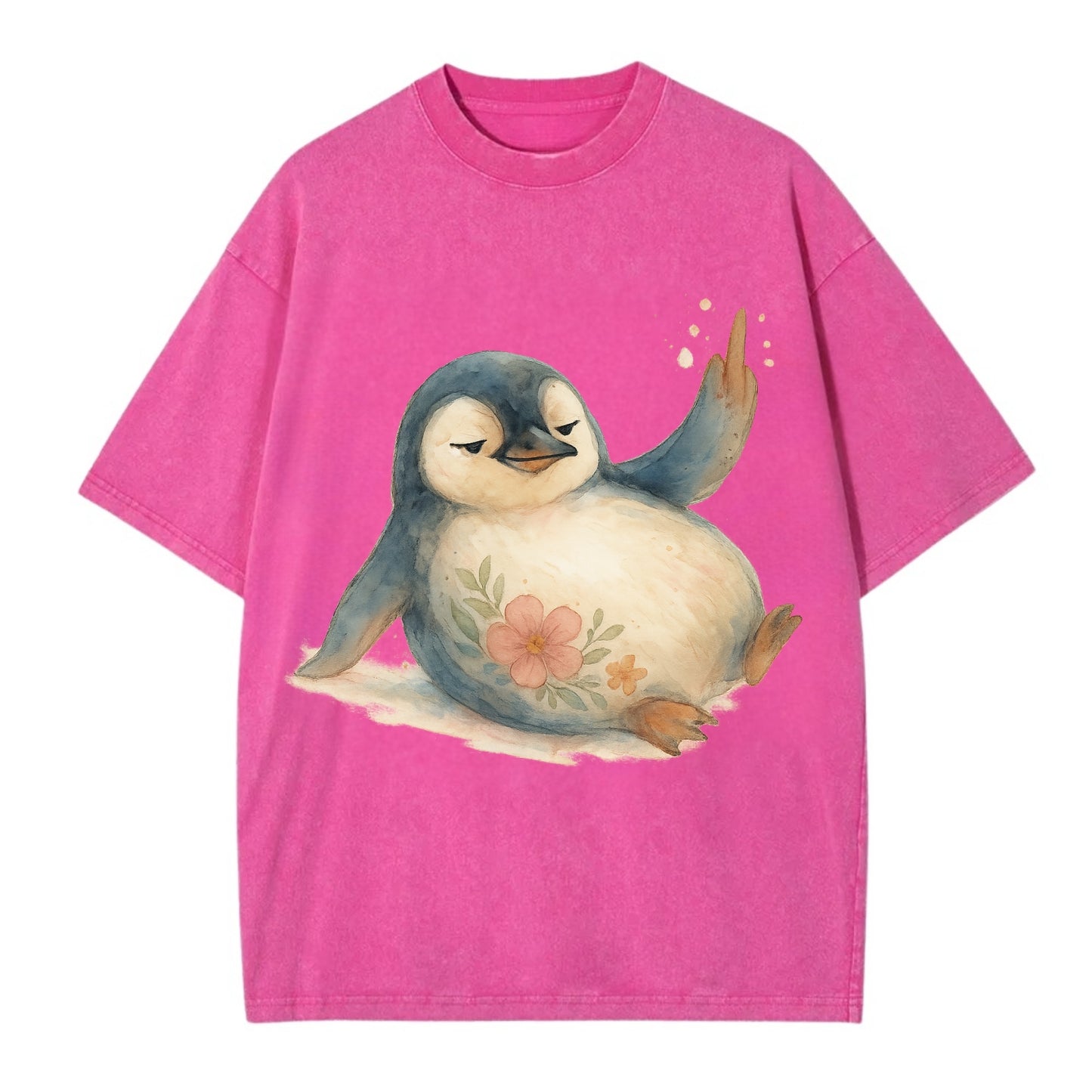 chubby penguin sliding on belly, one flipper up giving attitude - Vintage T-shirt - Dusty Rose(Rose)