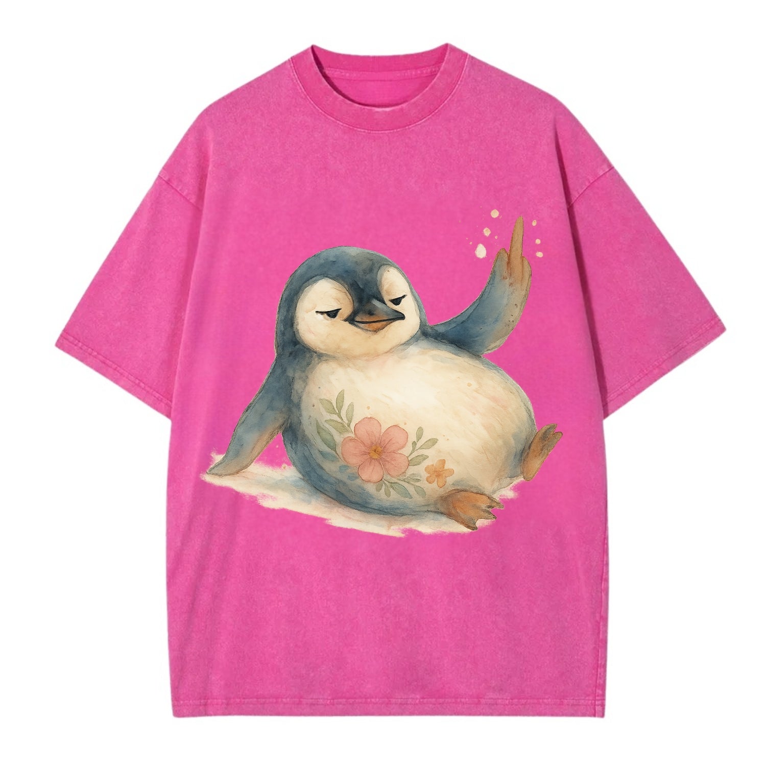 chubby penguin sliding on belly, one flipper up giving attitude - Vintage T-shirt - Dusty Rose(Rose)