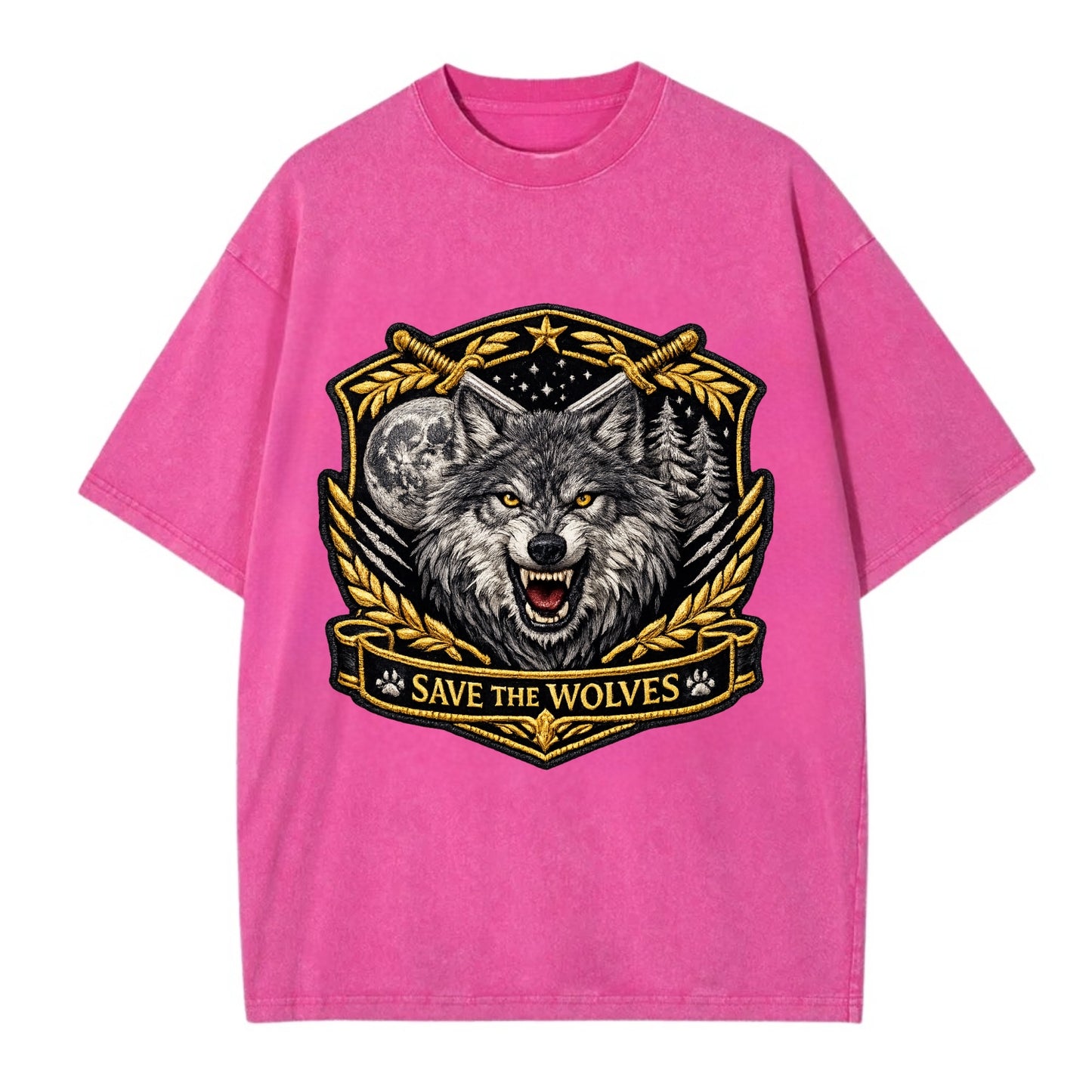 SAVE THE WOLVES - wolf moon in gray , predator protection - Vintage T-shirt - Dusty Rose(Rose)