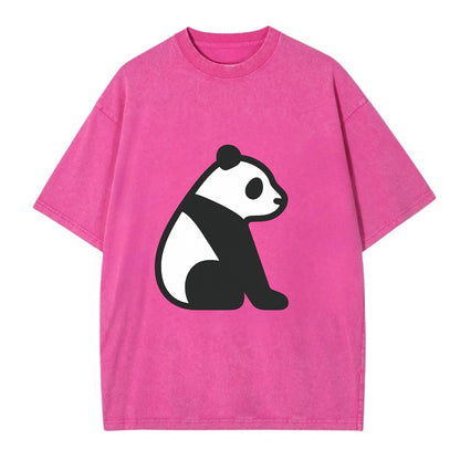 Panda - Black and white sitting pose flat side profile - Vintage T-shirt - Dusty Rose(Rose)