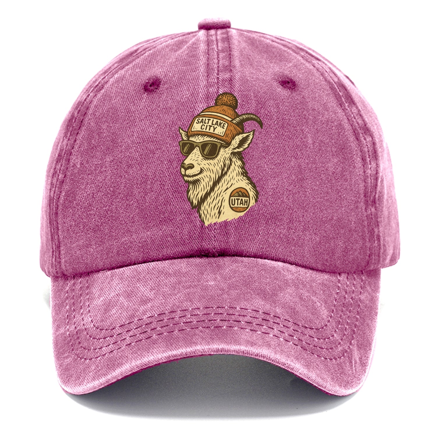 Utah Mountain Goat wearing Salt Lake City beanie with pom pom and wayfarer sunglasses - Classic Cap - Dusty Rose(Rose)