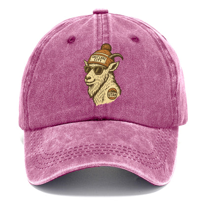 Utah Mountain Goat wearing Salt Lake City beanie with pom pom and wayfarer sunglasses - Classic Cap - Dusty Rose(Rose)