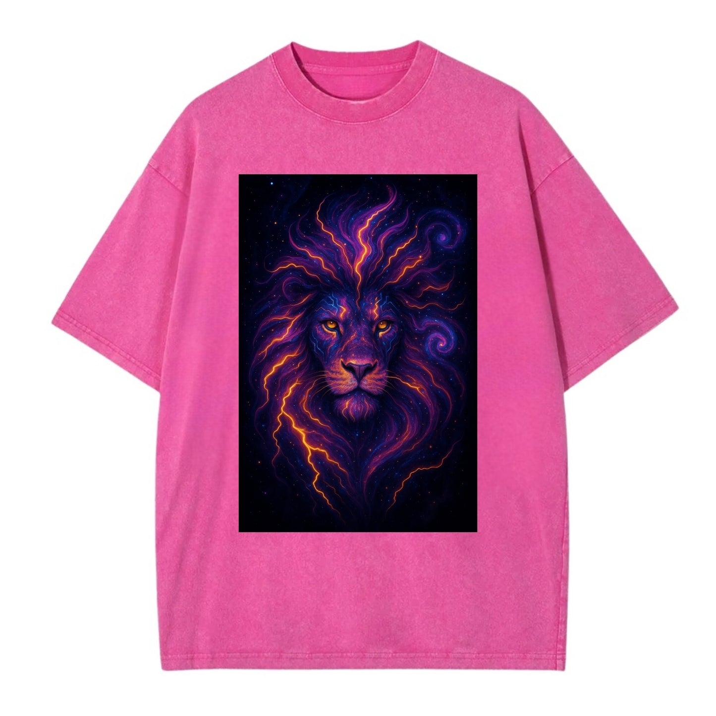 Regal lion with mane made of electric currents, neon yellow and hot pink energy - Vintage T-shirt - Dusty Rose(Rose)