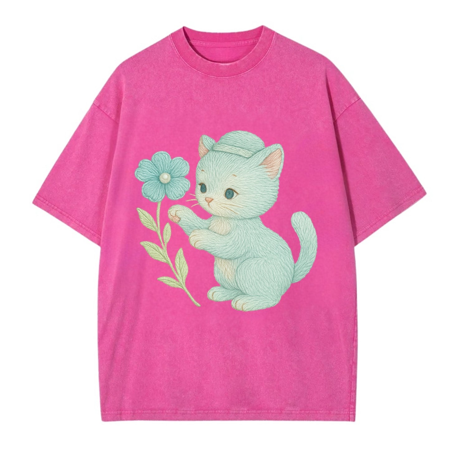 Aqua Kitten - Vintage T-shirt - Dusty Rose(Rose)
