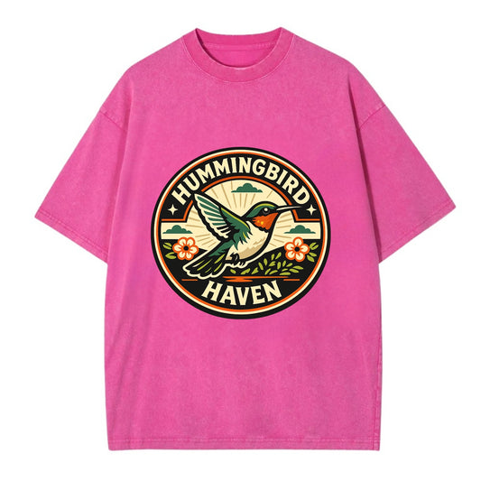 Hummingbird Sanctuary Emblem - Vintage T-shirt - Dusty Rose(Rose)