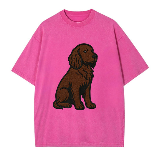 Field Spaniel - Liver colored embroidered sitting design - Vintage T-shirt - Dusty Rose(Rose)